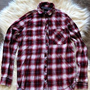 BURGUNDY FLANNEL LONG SLEEVE BOTTON DOWN SHIRT